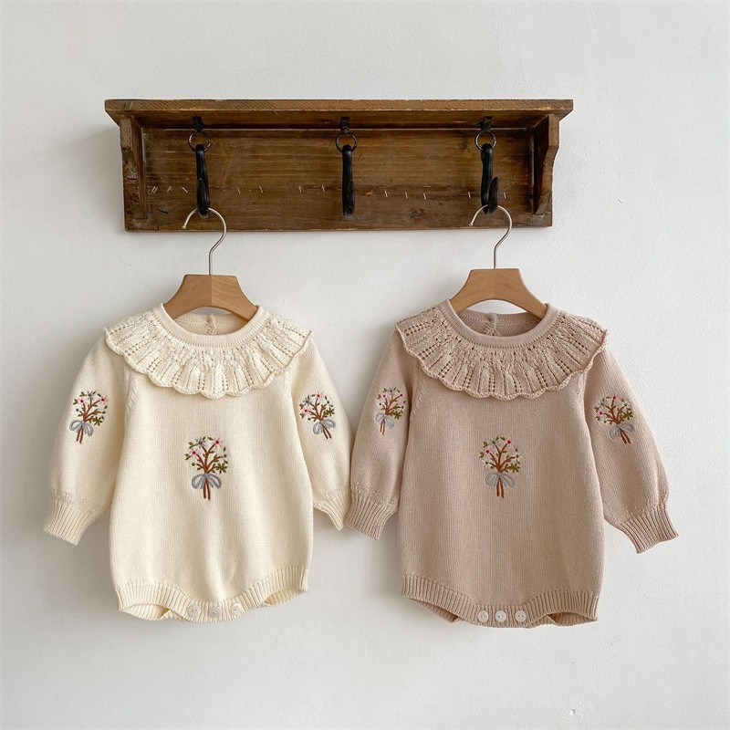Baby Clothing Embroidery - Herfst Nieuwe Pasgeboren Breien Romper Meisjes