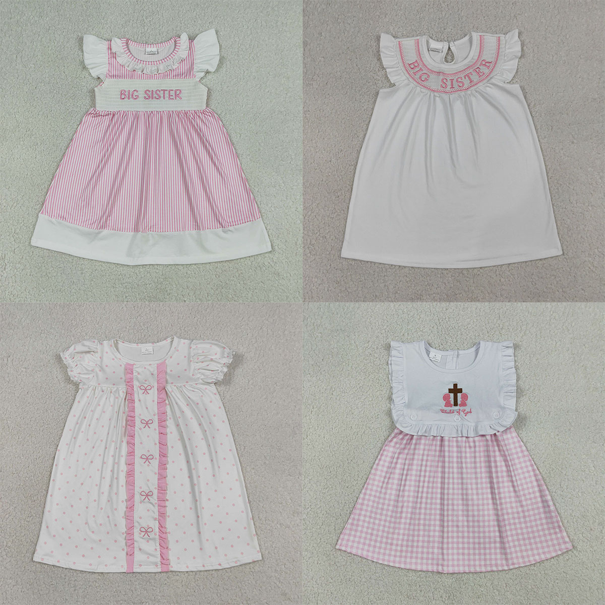Baby Clothing Wholesale - Mode comfortabele babymeisjeskleding gesmokte grote zusjesjurkjes