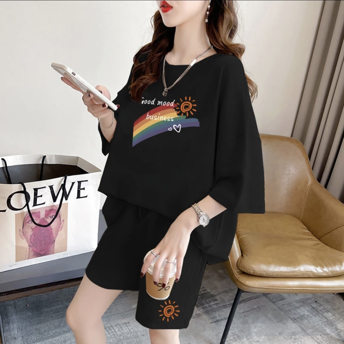 Summer Short Set - Mode zomerse damesshortset, sportkleding, oversized T-shirt